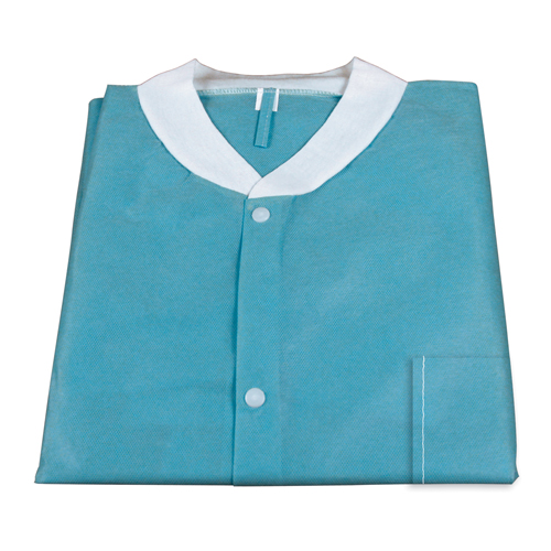 Coat Lab w/ Pockets: TEAL Disposable non-woven polypropylene knee length Latex Free (10/BG 3BG/CS) by Dynarex Corporation  ID 2093